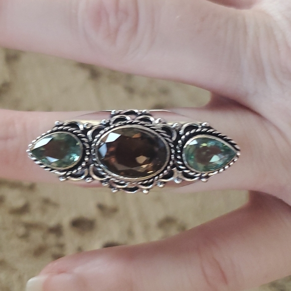 New Smoky Topaz & Tsavorite 925 Silver Statement Ring. - Picture 12 of 16